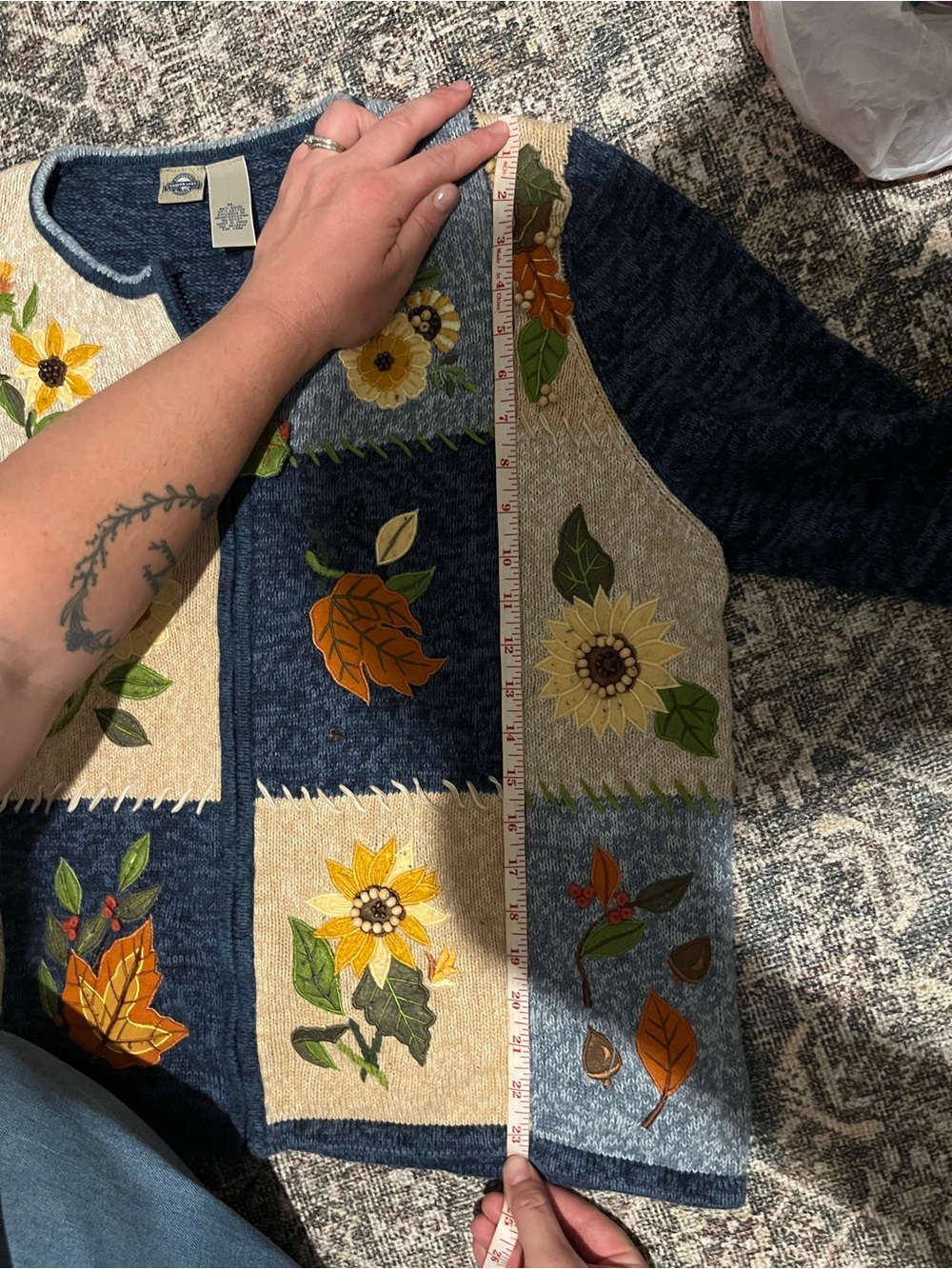 Vintage Women’s Autumn Floral Patchwork Sweater - Multicolor - Picture 9 of 11
